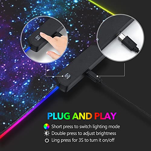 AIMSA RGB Gaming Mouse Pad Extended, Large Led Mousepads Non-Slip Rubber Base with 14 Lighting Modes, Computer Keyboard Mat Soft Desk pad Waterproof 35.4 x 15.8 inches, Galaxy Nebula Universe - color: Galaxy Nebula Universe