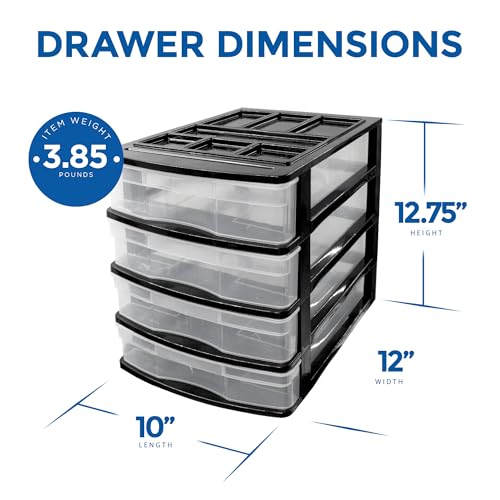 Gracious Living 4-Drawer Desktop and Countertop Storage Organizer Drawer Set, Plastic Office Desk Organizer, Black/Clear - size: 1 Pack