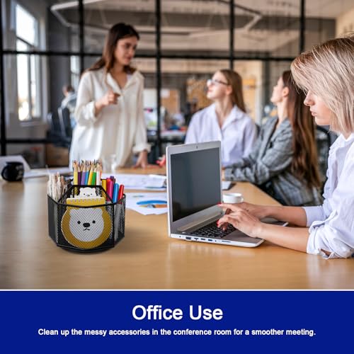 Comix 360° Rotating Pen Holder for Desk, 5 Compartments Office Desk Organizer, Black Mesh Metal Pencil Holder Cup for Office Home School - color: 360° Rotation-5 Compartments