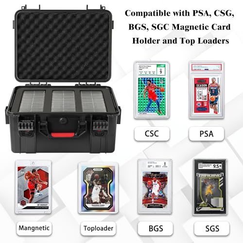 Graded Card Case Storage Box, Trading Card Storage Box, Waterproof Card Slab Carrying Case Compatible with 100+ PSA, CSG, BGS, SGC Graded Sports Trading Cards with 6 EVA Foam - size: XL (holds 100+ Graded Cards-waterproof)