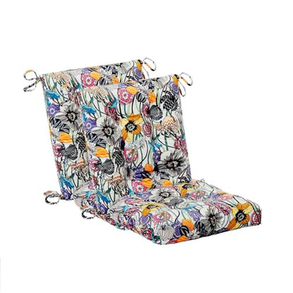 Patio Cushion, Rocking Chair Cushion, Tufted Pads, Set of Upper and Lower with Ties Pack of 2 (2 Sets) - Back 19"×16.5", Seat 16.5"×16.5" (Black Purple Flowers) - color: Black Purple Flowers
