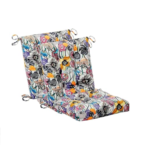Patio Cushion, Rocking Chair Cushion, Tufted Pads, Set of Upper and Lower with Ties Pack of 2 (2 Sets) - Back 19"×16.5", Seat 16.5"×16.5" (Black Purple Flowers) - color: Black Purple Flowers
