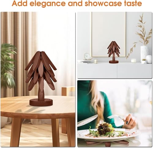 Wooden Cup Coaster Set，Tree Shape Trivet Set,Tree Coasters- 4 Wooden Trivets + 1 Stand stored for hot Dish/Pot/Bowl/teapot/hot Pot Set - color: Brown