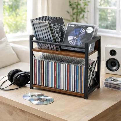 CroBlissful 2-tier CD Holder CD Storage Rack for Display Countertop Media Organizer with Display Top Shelf for Home Office Living Room Kitchen, Music Enthusiasts, Holds up to 57 Standard Cases