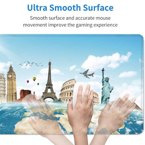31.5x11.8 Inch Non-Slip Long Extended Large Gaming Mouse Pad with Stitched Edges XL Laptops Keyboard Mouse Mat(Travel World) - color: Travel World