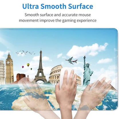 31.5x11.8 Inch Non-Slip Long Extended Large Gaming Mouse Pad with Stitched Edges XL Laptops Keyboard Mouse Mat(Travel World) - color: Travel World