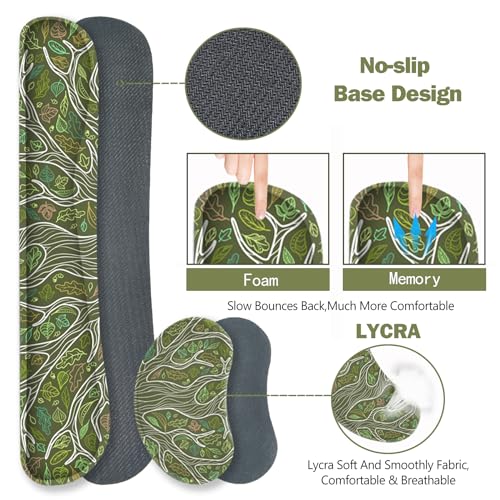 ToLuLu Desk Mat, Gaming Mouse Pad Wrist Support 4 in1 Set, XXL Large Mouse Pad + Keyboard Wrist Rest + Memory Foam Cushion Mouse Wrist Rest for Pain Relieve + Coaster Table Computer PC, Green Leaves - color: Green Leaves