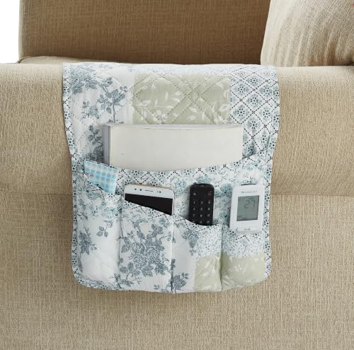 Brilliant Sunshine Patchwork Couch Armrest Organizer, Light Blue (35×13") | Non Slip Armchair Caddy for Sofa Recliner, Washable Remote Controls Holder, Storage for Magazine, Phone, iPad - color: Light Blue