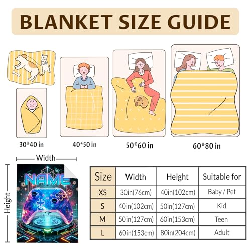 Custom Name Gamer Gifts - 50x40 Inches Small Gaming Blanket for Kids, Teens - Cool Flannel Throws Gift for All Seasons - Personalized Soft Cozy Warm Blankets for Couch, Travel, Camping - color: Color 2-1, size: 50"x40"