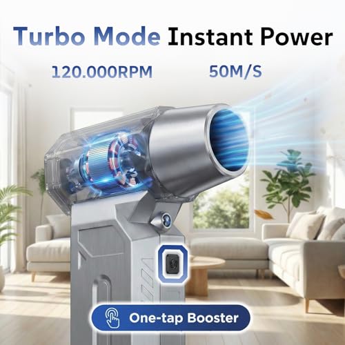 Compressed Air Duster, 120000RPM Cordless Electric Air Duster with LED Light, 4-Speed Rechargeable Air Blower with 4 Nozzles & 2 Brushes for Keyboard, PC, Car, Home and Tight-Space Cleaning
