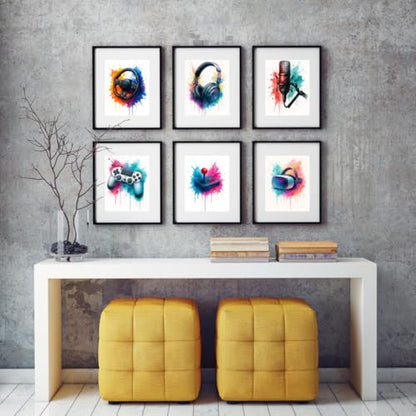 Video Game Room Decor Posters Set of 9, Watercolour Style Canvas Gamer Wall Art Prints, Cool Decorations for Boys Room, Kids Bedroom, or Study Room, Gaming Lover Gift, 8x10 Art Prints Unframed (Gaming Wall Art Set of 9, 8x10 Unframed) - style: Gaming Wall