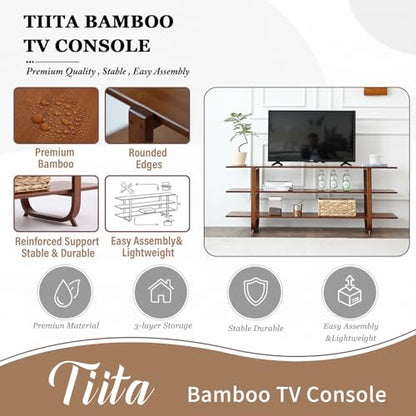 Tiita Wooden TV Stand for 65 Inch TV, Modern Media Console Table with 3-Tier Storage Shelves, Long Entertainment Center for Living Room, Walnut TV Stand with Open Display Rack - color: Walnut With 3 Layers
