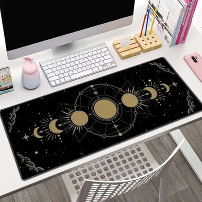 Moon Phase Extended Big Mouse Pad Large,XL Gaming Mouse Pad Desk Pad,31.5x11.8inch Long Computer Keyboard Mouse Mat Mousepad with 3mm Non-Slip Base and Stitched Edge for Home Office Work - color: Moon phase