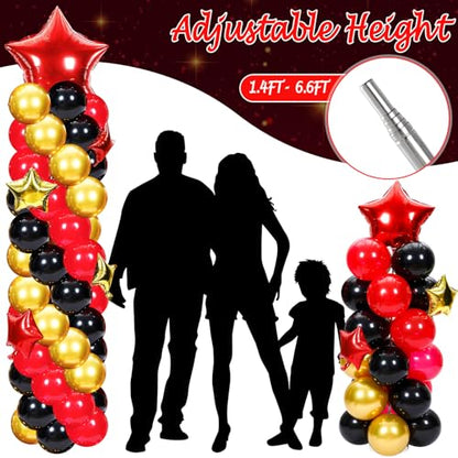 Gejoy 110 Pcs Red Gold Black Balloons Column Stand Kit Adjustable Tower Stand from 1.4 to 6.6 ft with Bases for Back to School Wedding Birthday Baby Shower Party - color: Red Gold Black