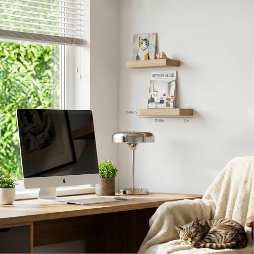 Oak Floating Shelves Set of 2,11.8 Inch Small Shelves for Walls,Wooden Shelf for Bathroom Over Toilet, Kitchen & Bedroom - color: Oak, size: 11.8''