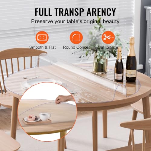 VEVOR Plastic Table Cover, 48 x 48 Inch 2.0 mm Thick Clear Round PVC Desk Mat Protector, Waterproof & Easy Cleaning Tablecloth for Office, Dresser, Dining Room, Night Stand - size: 48" (Round)