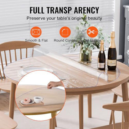 VEVOR Plastic Table Cover, 48 x 48 Inch 2.0 mm Thick Clear Round PVC Desk Mat Protector, Waterproof & Easy Cleaning Tablecloth for Office, Dresser, Dining Room, Night Stand - size: 48" (Round)