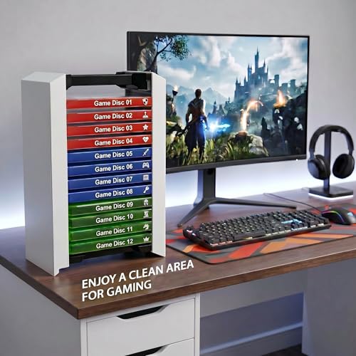 Game Holder for PS3 for PS4 for PS5 Game Tower for Xbox, Up to 12 Discs | ABS Material, Easy to Assemble, Stable Structure