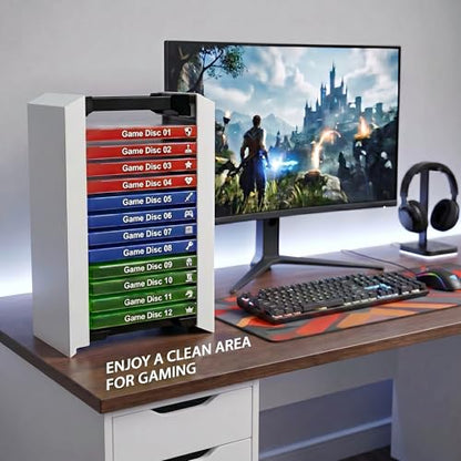 Game Holder for PS3 for PS4 for PS5 Game Tower for Xbox, Up to 12 Discs | ABS Material, Easy to Assemble, Stable Structure