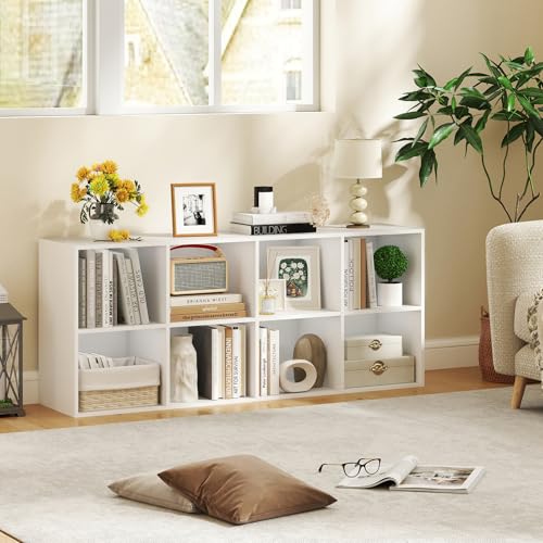Giantex 8-Cube Bookcase, 3-Tier Cubby Bookshelf, Horizontal Vertical Display Rack with Anti-Tipping Kits, Modern Storage Organizer Shelf Unit for Bedroom, Living Room, Study (White, 8-Cube) - color: White, size: 8-Cube