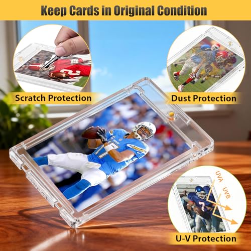 50 Packs 75pt Magnetic Card Holders for Trading Cards | 0.22" Slim Profile, U-V Protection, Individually Wrapped, 2 Strong Magnets, for Baseball Game Collector Display Storage - size: 50 Packs