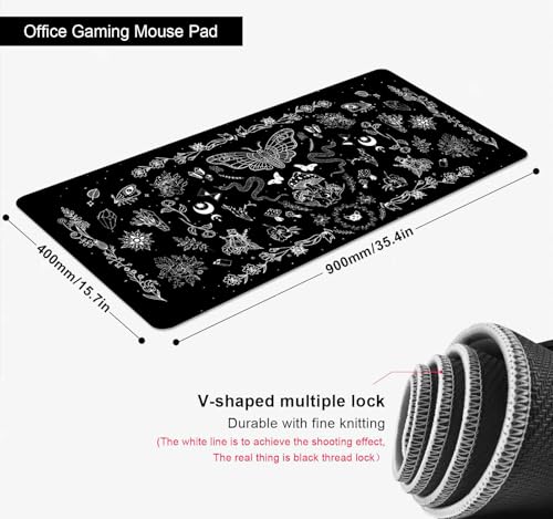 Goth Desk Mat, Black Occult Large Gaming Mouse Pad, Halloween Witchy Celestial Mushroom XXL Mousepad, Office Desk Decor Accessories Gifts - color: Black Occult Goth