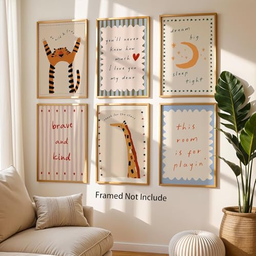 Kids Wall Art Decor, Baby Girl & Boy Nursery Decor, Vintage Nursery Canvas Wall Art, Toddler Room Bedroom Playroom Poster, Cute Colorful Animal Eclectic Gallery Posters Prints Artwork, 8"x10" Unframed - color: 6pcs Baby Art - 8"x10", size: 8"L x 10"W