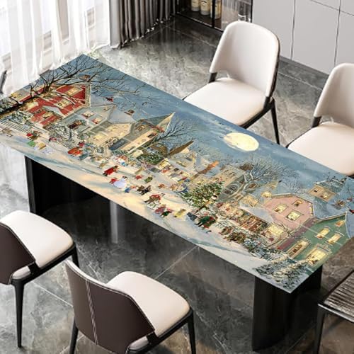 Vintage Christmas Village Desktop Sticker 39.37x23.62In, Snowy Town Scene Desk Decal, Easy Clean Table Surface Sticker, Holiday Home Decor - color: Colorful187