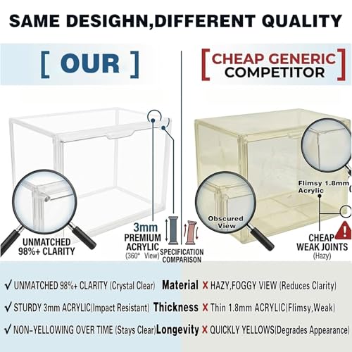 GUDEMAY Clear Stackable Plastic Storage Bins with Magnetic Lid, Dustproof Book & Cosmetic Acrylic Display Cases, Large Figures Collectibles Showcase, Shoe Box, Protection Organizer (L, Count, 3) - size: L