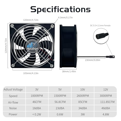 Axial Muffin Fan 120V 220V 110V with Variable Speed Controller, Computer Fan with AC Plug, 120mm Cooling for PC Cooler Cabinet Receiver Xbox DVR Greenhouse, 1 Pack - size: 120mm × 38mm, style: 1 Pcs