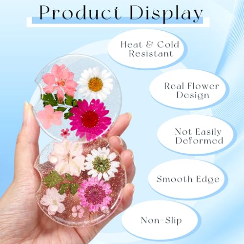 Swooflia Flower Car Cup Holder Coasters for Women - 2.75 Inch Cute Resin Clear Automotive Drink Cupholder Insert Car Accessories 2 Pack Pink - color: Pink