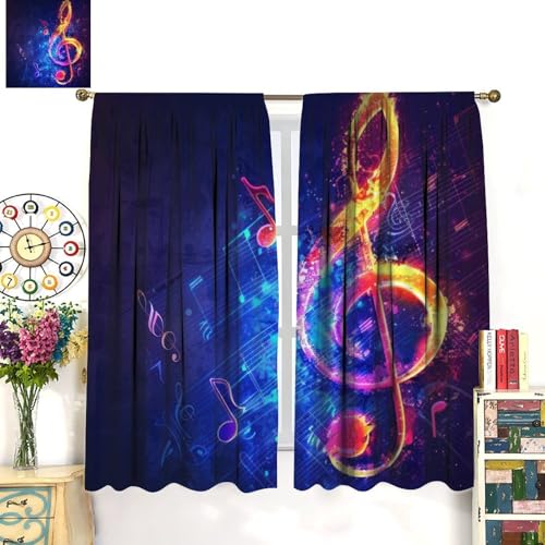 Musical Note Curtains, Magic Rock Music Notes Modern Art Piano Rhythm Window Drapes for Home Bedroom Living Room 42" W X 45" L(No Blackout) - color: Musical-9, size: 20.5"W x 45"L (Pack of 2)