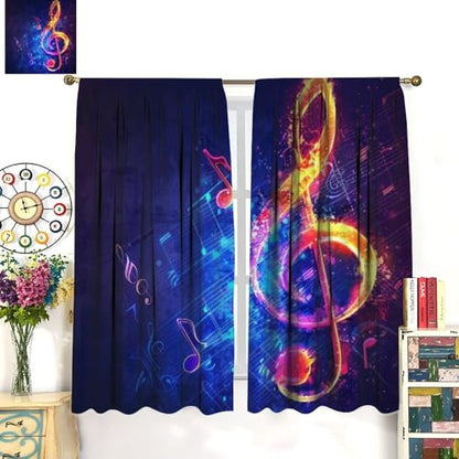 Musical Note Curtains, Magic Rock Music Notes Modern Art Piano Rhythm Window Drapes for Home Bedroom Living Room 42" W X 45" L(No Blackout) - color: Musical-9, size: 20.5"W x 45"L (Pack of 2)