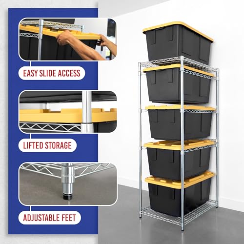 SafeRacks Tote Rack WS-BR27-5-Tier Steel, NSF Certified, Garage Bin Storage - 31 x 23 x 68 in, 1 Pack - color: Silver, size: 1 Pack