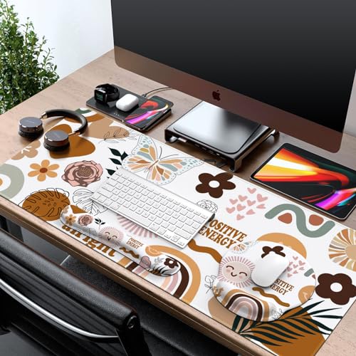 iCasso Desk Mat, Gaming Mouse Pad Wrist Support Set,4in1 XXL Large Mousepad + Keyboard Wrist Rest+Mouse Wrist Rest+Coaster Set with Ergonomic Design for Home Office Table Computer-Sticker - color: Sticker