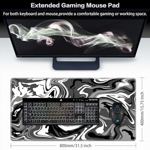 Canjoy Gaming Mouse Pad, Fluid Pattern Mouse Pad 31.5x15.7inch Large Extended Computer Mouse Mat Keyboard Full Desk Mousepad for Gaming, Office, Home - color: Black-Gray Fluid, size: 800*400mm