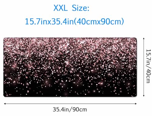 Gaming Mouse Pad, Large Non-Slip Rubber Base Mousepad, Keyboard Mouse Mat, Desk Pad with Stitched Edges, 35.4x15.7inch, Rose Gold Falling Particles Patterm - color: Rose Gold Falling Particles Patterm, size: 35.4L x 15.7W inches