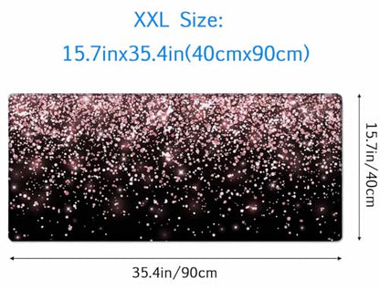 Gaming Mouse Pad, Large Non-Slip Rubber Base Mousepad, Keyboard Mouse Mat, Desk Pad with Stitched Edges, 35.4x15.7inch, Rose Gold Falling Particles Patterm - color: Rose Gold Falling Particles Patterm, size: 35.4L x 15.7W inches