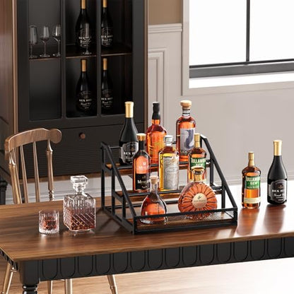 B4Life 3-Tier Liquor Bottle Display Shelf, Countertop Liquor Wine Rack, Bottle Storage Organizer for Whiskey and Spirits, Retro Bar Shelves and Shelf Stand, Mini Liquor Cabinet