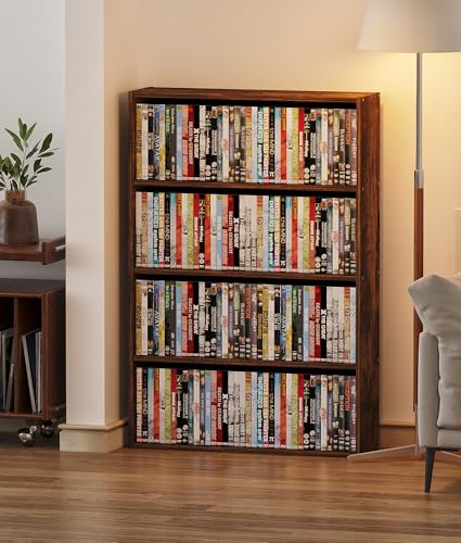 4 Tier DVD Storage Shelf, Media Storage Tower for CDs & Video Games, Freestanding Organizer Shelf for Living Room Home Office, Holds 160+ DVDs(Amber Pine)