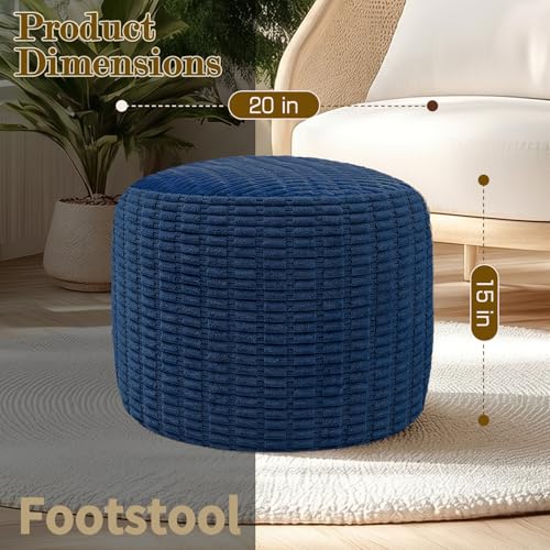 Round Corduroy Ottoman Foot Rest Pouf for Living Room Couch - Soft Plush Shredded Foam Filled Hassock Stool, Comfy Footstool for Adults (Navy - Chunky Corduroy, 20 INCH×15 INCH) - color: Navy - Chunky Corduroy, size: 20"D x 20"W x 15"H