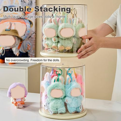 Rotating Display Case for Labubu Doll Keychains, Display Stand for Dolls, Storage case for Dolls, Dust and Moisture Proof, 360° Display - size: 6.6-inch