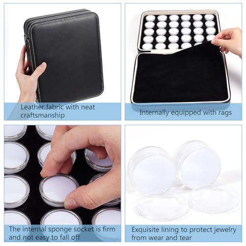 BENECREAT 60 Pcs 1.2x0.6 Inch Plastic Gem Jars, Closeable Gemstone Collection Storage Box with Foam Insert, Display Tray Set for Loose Diamond Collectibles Crystal, Diamond Display Case - color: White