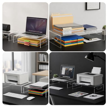2 Pcs Acrylic Monitor Stand, Clear Laptop Stand with Handle Monitor Riser Desk Accessories for Office, School, Home