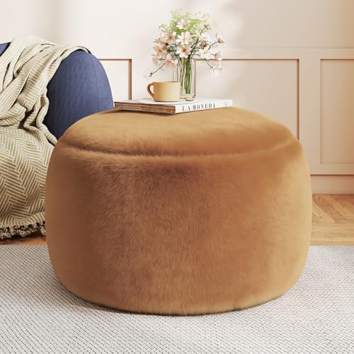 Gericco Round Pouf Ottoman Foot Rest, 29 X 18Inch Floor Poufs Footstool, A Round Modern Foam Filled Foot Stool for Living Room, Home, Nursery, Dorm (Orange, 29Inch) - color: Orange, size: 29.9"D x 29.9"W x 17.7"H