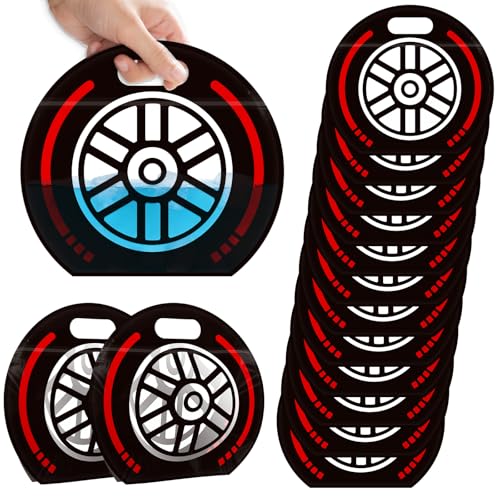 AKAIXI 24pcs 3.5Mil Thickened Race Car Wheels Snack Bags Sealed Goodie Bags | with Handle Stand-up Baseball Candy Bags for Birthday Parties, Bulk Party Favor Bags Treat Bags for Sports Racing Events - color: Car Wheel