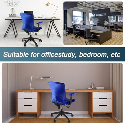 Tallew 4 Pcs Office Chair Covers Set Computer Universal Protective Stretchable Chair Seat Covers Desk Armrest Slipcovers Pads Office Cushion Backrest for Rotating(Dark Blue) - color: Dark Blue