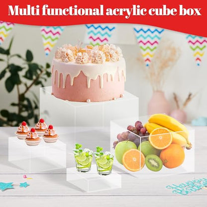 8 Buffet Risers Acrylic Cube Display Stands Box Risers with Hollow Bottoms Dessert Table Display Set Food Nesting Risers for Buffet Table, Cupcake Candy Food, Parties, Brunch, Weddings (Transparent, 8pcs-3''4''5''6''7''8'' 9'' 10'') - color: Transparent,