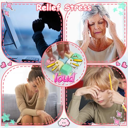 Keyboard Fidget Toy, Keyboard Keychain Fidget Toys, 9-in-1 Clicker Fidget Toy, Stress Relief Desk Decompression Button, Anxiety Relief Valentine's Day Gifts (5 Color-Yellow Pink Green) - color: 5 Color-yellow Pink Green