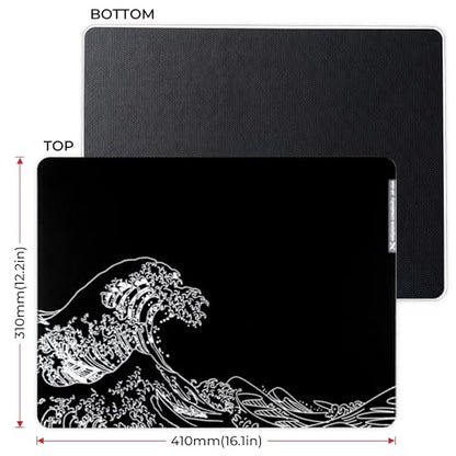 XVX Black Kanagawa Glass Mousepad 4.0, Hard Mouse Pad for Gaming, Ultra-Smooth Micro-Etched Surface Mouse Mat with Non-Slip Rubber Base(410mm*310mm) - color: Black(Kanagawa)